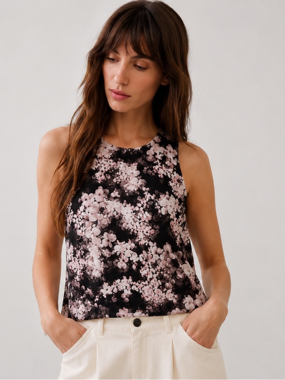 Banana Republic Black and Pink Floral Tank Top